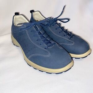 Ecco Blue Nubuck Leather Lace Up Walking Shoes Sneakers